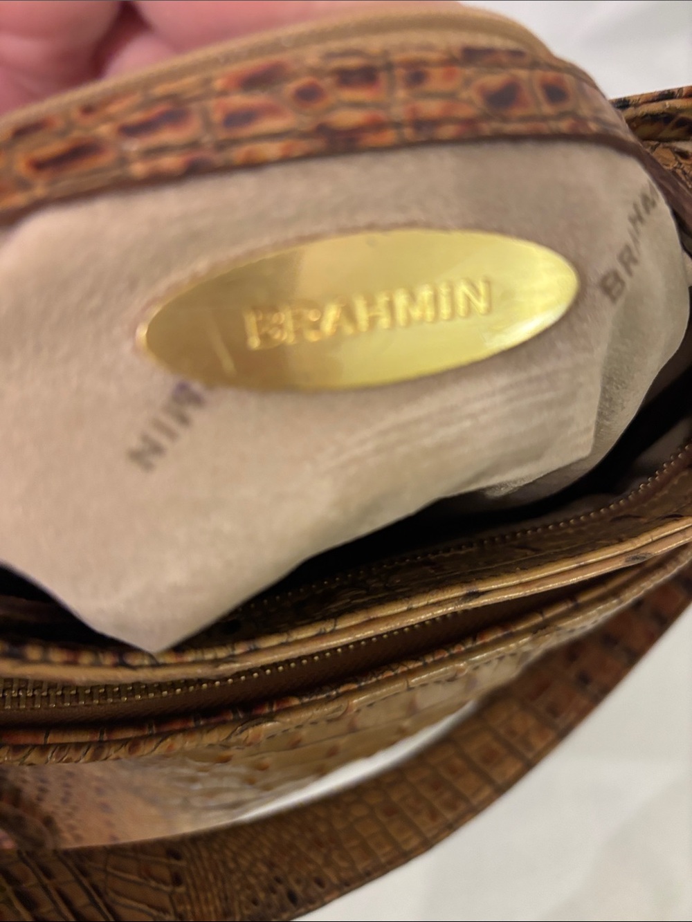 Brahmin Cognac Croc-Embossed Shoulder Bag with Tassel Detail - Picture 4 of 7